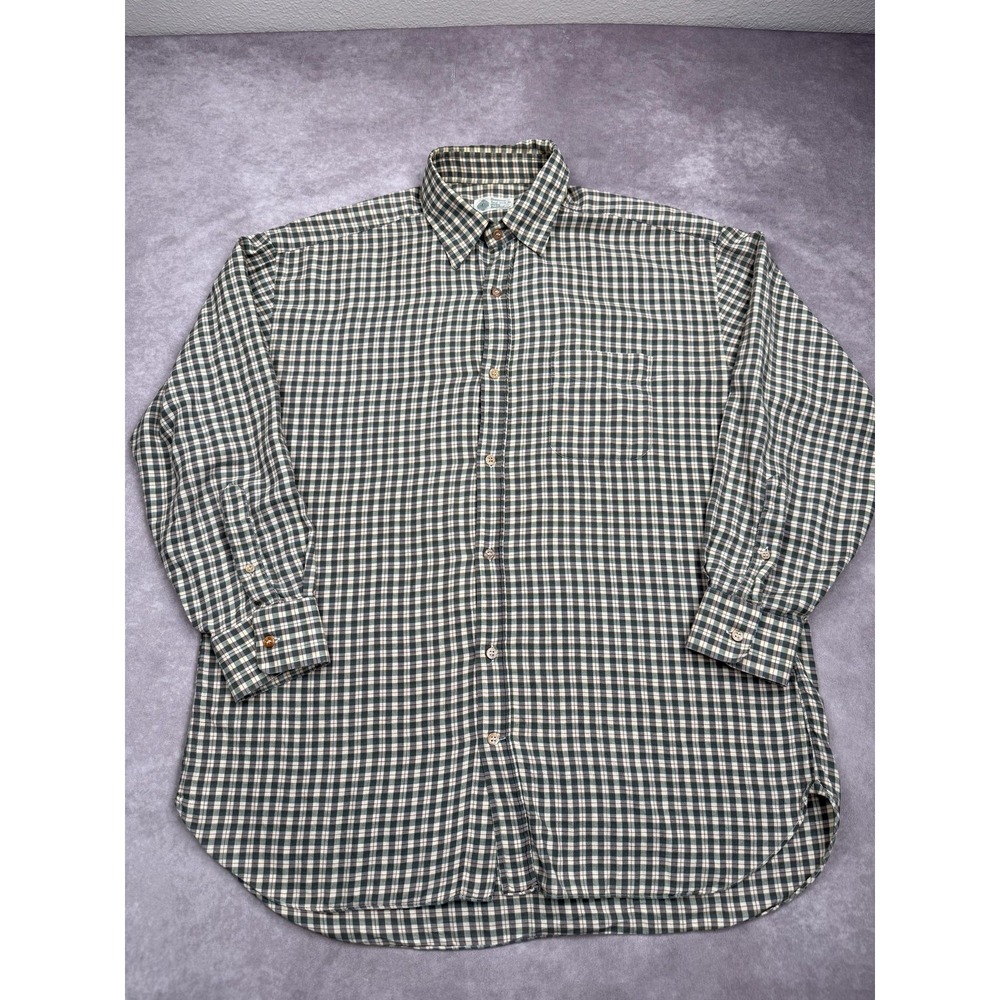 Borrelli‎ Shirt Mens Extra Large Green Beige Plaid Flannel Button Up Made Italy